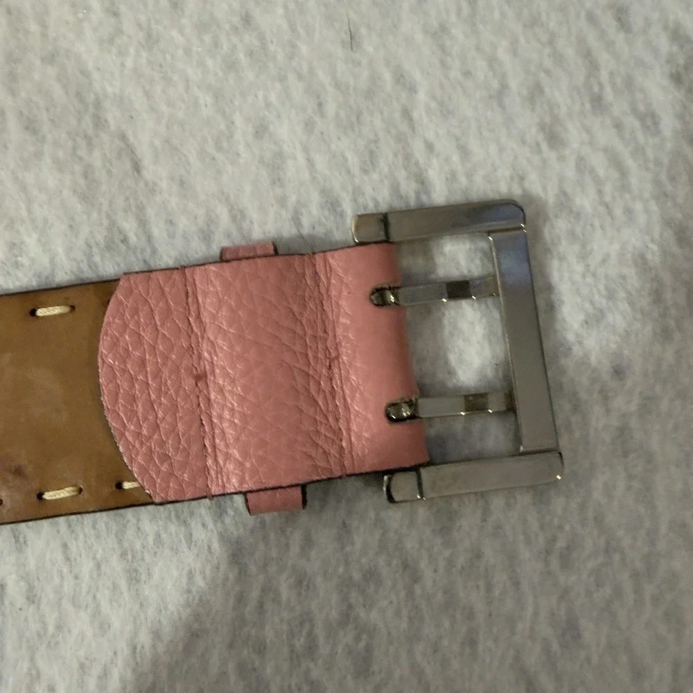 BCBG Max Azria Pink Leather Belt Made in England Double Prong Size Small